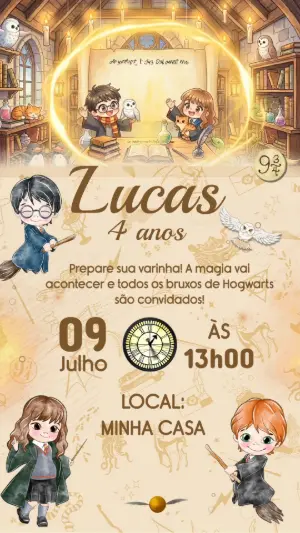 Convite Animado Harry Potter Infantil para Editar