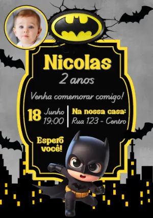 Convite de Aniversário Batman Baby com Foto para Editar