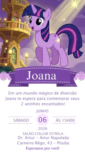 Convite Aniversário My Little Pony Roxo e Mágico para Editar