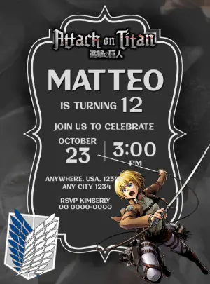 Attack on Titan Birthday Invitation | Editable Anime Template