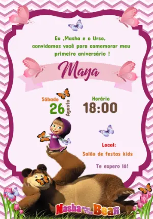 Convite de Aniversário Masha e o Urso para Editar Online