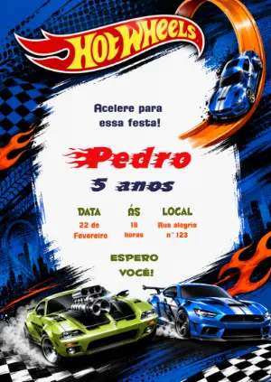 Convite de Aniversário HotWheels - Editável 