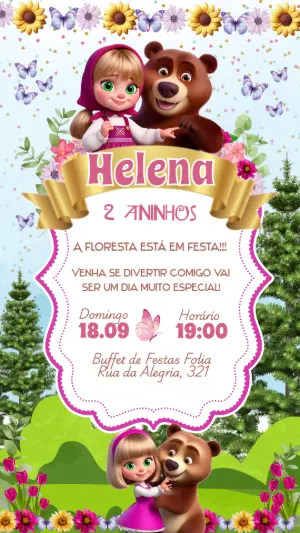 Convite Aniversário Masha e o Urso para Editar Online