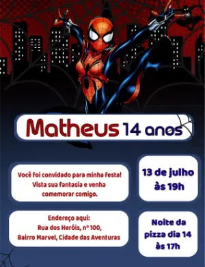 Convite de Aniversário Mulher Aranha para Editar Online