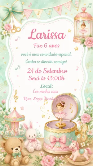 Convite de Aniversário Bailarina para Editar
