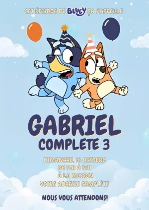 Invitation d'anniversaire Bluey et Bingo à modifier en ligne