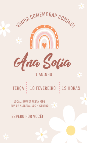Convite de Aniversário Arco-Íris Boho Editável