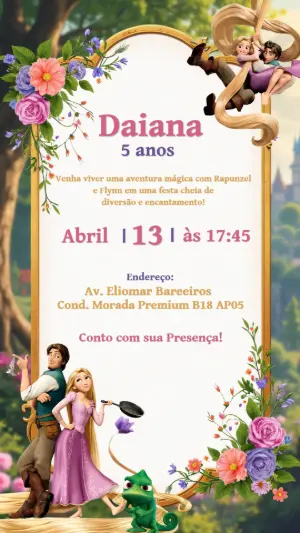 Convite de Aniversário Enrolados com Rapunzel para Editar