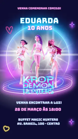 Invitation d'anniversaire KPop Demon Hunters – Statique – Fun Paper
