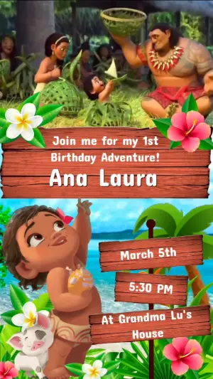 Animated Tropical Adventure Moana Baby Video Invitation for Birthday