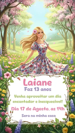 Convite Aniversário Princesa Jardim Encantado para Editar Online