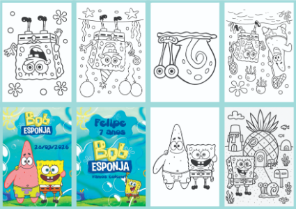 Livrinho de Colorir Bob Esponja Editável para Aniversário