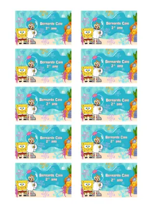 Etiqueta Escolar Bob Esponja e Sandy Editável para Imprimir