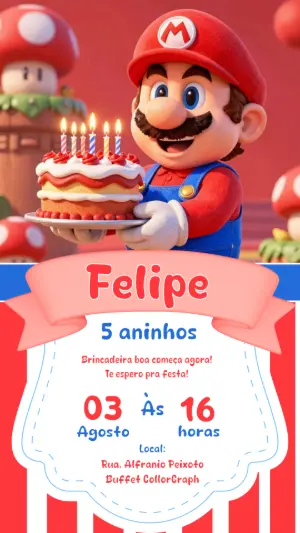 Convite de Aniversário Super Mario 3D para Editar Online