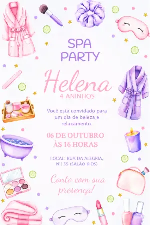 Convite de Aniversário Spa Day Menina Rosa Editável