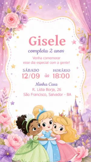 Invitación de cumpleaños Princesas – Estático – CollorGraph EDITOR
