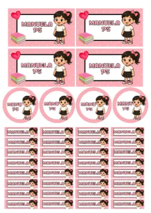 Kit de Etiquetas Escolares Menina Fofa Rosa para Editar e Imprimir