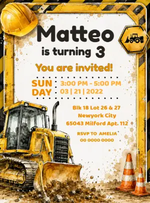 Construction Birthday Party Invitation Template