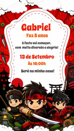 Convite Aniversário Ninjago Editável para Festa de Menino