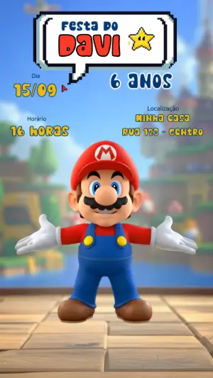Vídeo Convite de Aniversário Falante do Mario Editável