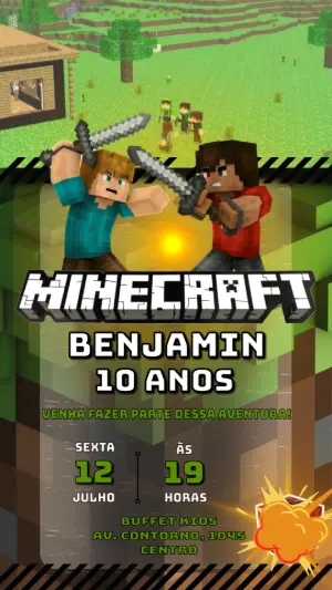 Convite Animado Aniversário Minecraft para Editar Online