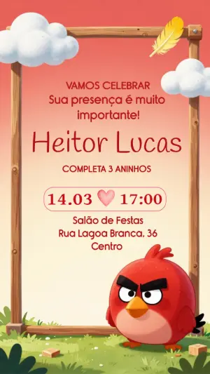 Convite de Aniversário Angry Birds Divertido para Editar