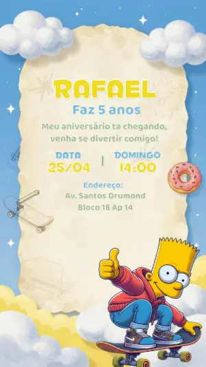 Convite de Aniversário Bart Simpson Skate Editável