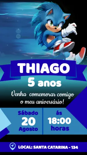 Convite Digital de Aniversário do Sonic para Editar Online