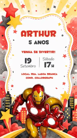 Convite de Aniversário Homem de Ferro Editável