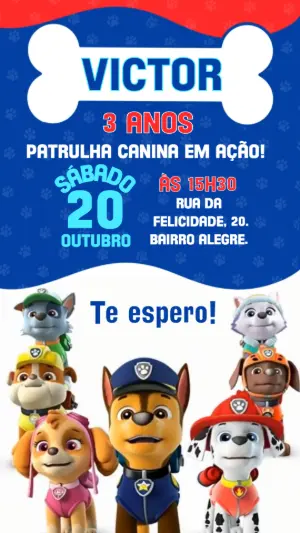 Convite Animado Aniversário Patrulha Canina para Editar Online