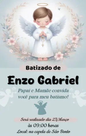 Convite de Batizado Anjinho Menino para Editar Online