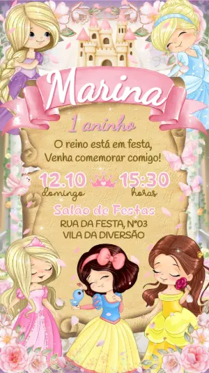 Convite de Aniversário Princesas Disney Editável