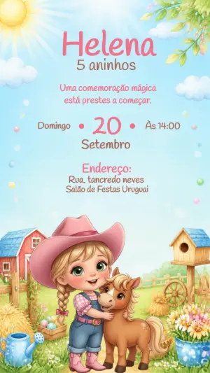 Convite de Aniversário Fazendinha Menina para Editar