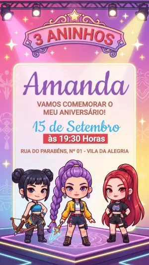 Invitation d'anniversaire KPop Demon Hunters – Statique – Festôu Convites