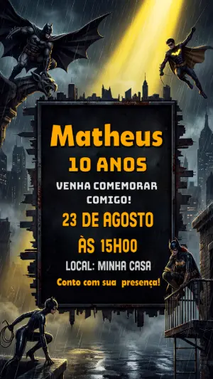 Convite de Aniversário Batman Editável
