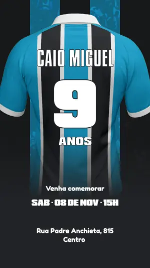 Convite Aniversário Futebol Camisa de Time para Editar Online