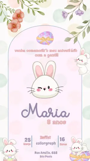 Convite Aniversário Coelhinha da Páscoa Fofo para Editar