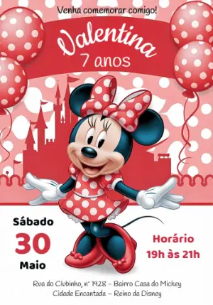 Convite de Aniversário Minnie Vermelha Editável