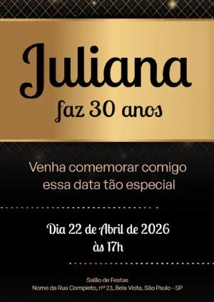 Convite de Aniversário Adulto Dourado Elegante Modelo Editável