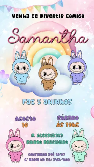 Convite Animado de Aniversário Labubu para Editar Online