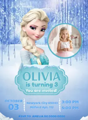 Editable Frozen Birthday Invitation with Winter Theme with photo