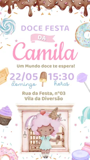 Convite de Aniversário Confeitaria Doce Modelo Editável