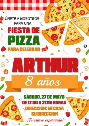 Invitación de Cumpleaños Fiesta de Pizza Editable y Colorida