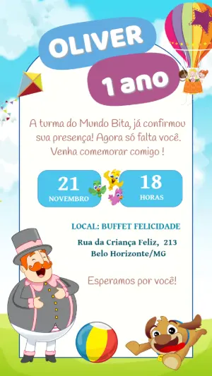 Convite de Aniversário Mundo Bita com Personagens para Editar