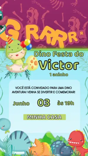 Convite Animado Aniversário Dinossauro Baby para Editar Online