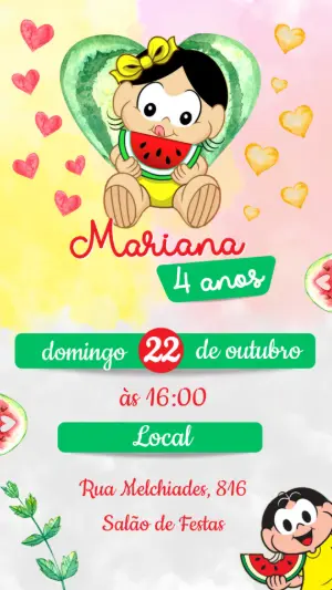 Convite Animado Aniversário Magali Turma da Mônica para Editar