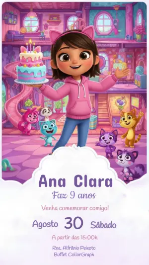 Convite de Aniversário Casa Mágica da Gabby Editável