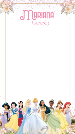 Moldura de Aniversário Princesas Disney para Stories Editável