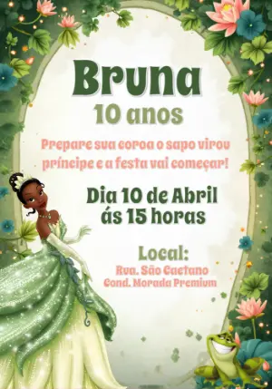Convite de Aniversário Princesa e o Sapo para Editar Online