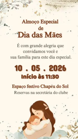 Convite Dia das Mães Aquarela Delicada para Editar